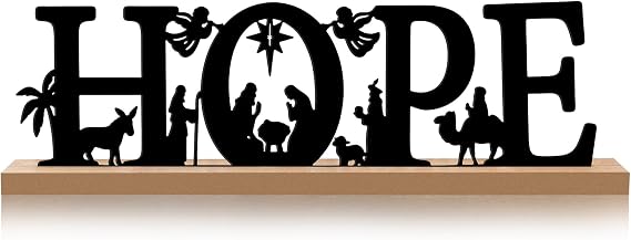 Pinkunn Metal Nativity Scene, Black Christmas Nativity Set for Desktop