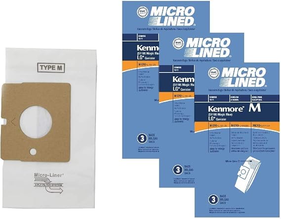 DVC Micro-Lined Paper Replacement Bags For Kenmore Type M Blue Magic and LG Canister Vacuums - 9 Bags