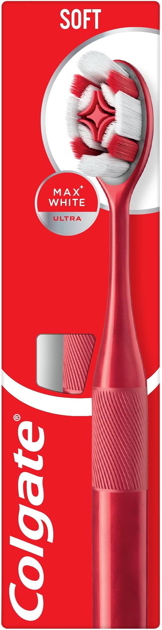 Colgate Max White Ultra Whitening Soft Bristles Manual Toothbrush, Single | High Density and Multi-Height Bristles with Charcoal Spiral Bristles