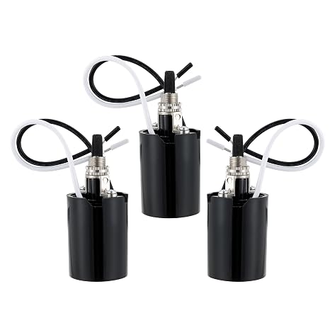 E26 Medium Base Phenolic Socket,E26 Socket with Rotary Knob Switch (3-Pack)