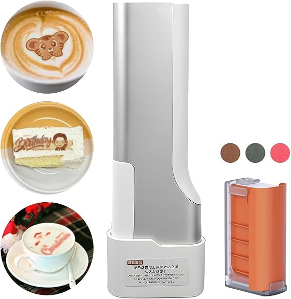 Handheld Edible Printer Inkjet Coffee Latte Printer Latte Art Printer Food Printer Coffee Printer Printer Macaron Cookie DIY Design for Restaurant Bakery Cafe Black Food Printer