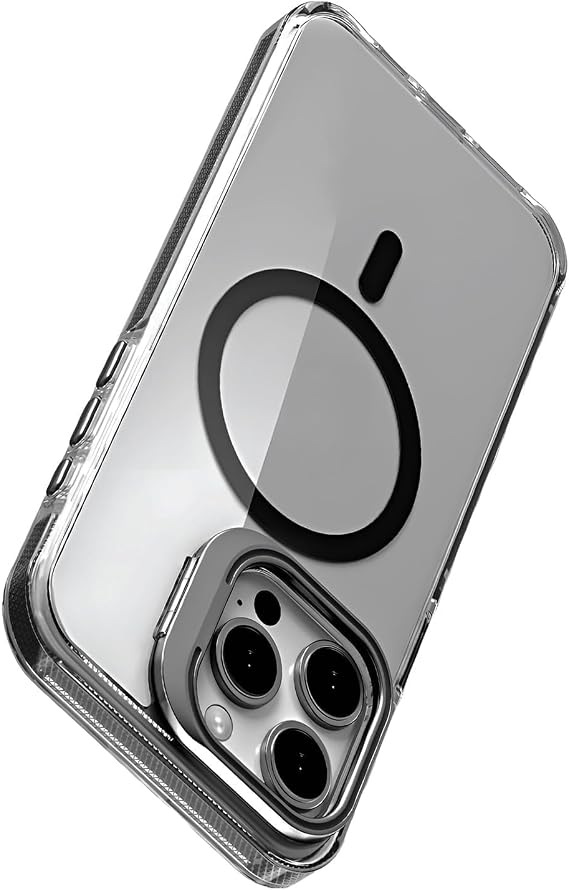 Minesk iPhone 14 Pro Max için Magsafe ile Uyumlu Luxo Serisi Yüksek Kalite Kılıf Ultra Şeffaf Görünüm Ve Standlı Ergonomik Tasarım (Siyah, 14 Pro Max)