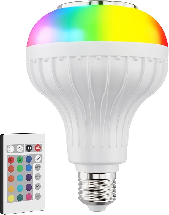 LED Color Changing Light Bulb & Bluetooth Speaker, E26 RGB Bulb with Remote