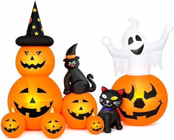 HOPOCO 6 FT Halloween Pumpkin Inflatable Bundle with 5 FT Ghost Inflatable