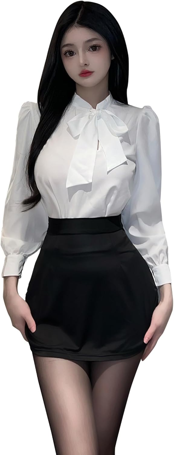 sinmiuanime women's sexy cosplay lingerie set office secretary uniform naughty teacher costume short skirt with socks