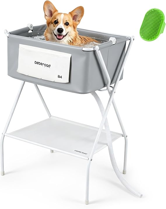 beberoad Pet Dog Bath Elevated Dog Bathing Tub Washing Station for Grooming, Collapsible Foldable Portable Shower Bathtub for Small Dogs Cats Pet, Indoor and Outdoor (Large)