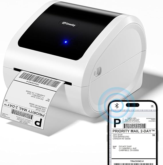 Bluetooth Shipping Label Printer with Built-in Label Compartment | D520BT White Bluetooth Thermal Label Printer 4x6 for Small Business, Compatible with USPS, Shopify, Amazon, Tiktok