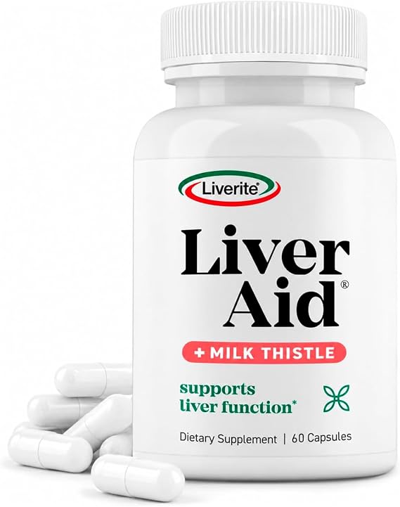 LIVERITE Liver Aid with Milk Thistle 60 Capsules, Liver Support Supplement with Amino Acids, Choline, Milk Thistle & Vitamin B12 Supports Healthy Liver Function, Energy & Metabolism