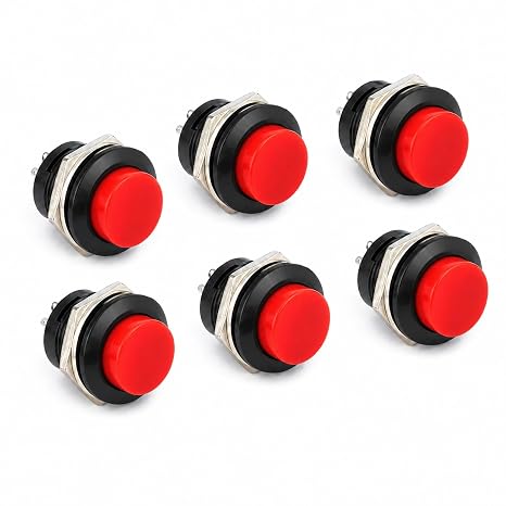 6Pcs 16mm Momentary Push Button Switch SPST NO 2-Pin- 6A/125V 3A/250V