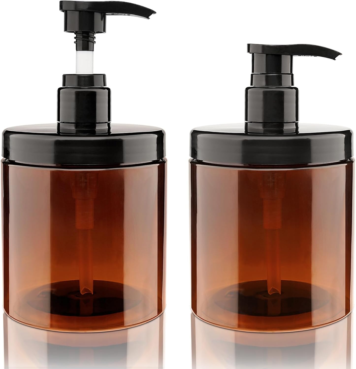 Pump Bottle Dispenser 2Pcs 600ml20oz Refillable Plastic Pump Bottles Wide Mouth Jar Style BPA Free Empty Pump Bottles Bathroom Shower Containers for Lotion Shampoo Conditioner Brown