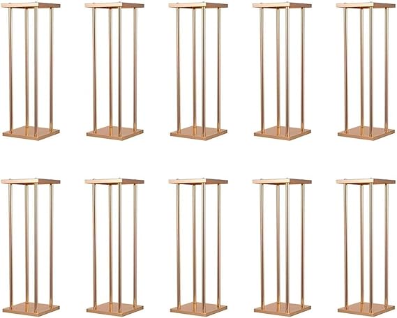 10 Pcs Wedding Flower Stand Metal Vase Stand with Plates Gold Floor Metal Column Gold Rectangular 7.87" x 7.8 7"x 23.6" Flower Display Stands Table Flower Stands for Wedding Party Events Table Decor (23.6 inch Tall)