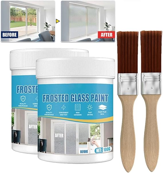 XIRUJNFD Frosted Glass Spray Paint, Door and Window Shading Frosted Glass Paint, Window Frost Spray, Waterproof & UV Resistant Matte Hazy Frost (2PCS + 2Pcs Brush)