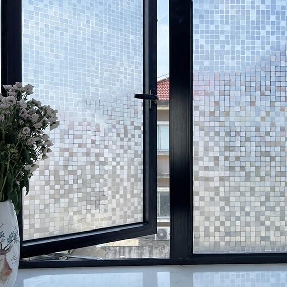 Static Cling Non-Adhesive Window Privacy Film Heat Control UV Blocking Frosted Stained Glass Stickers No Glue Reusable Window Vinyl Coverings,17.5 x 78.7 inches