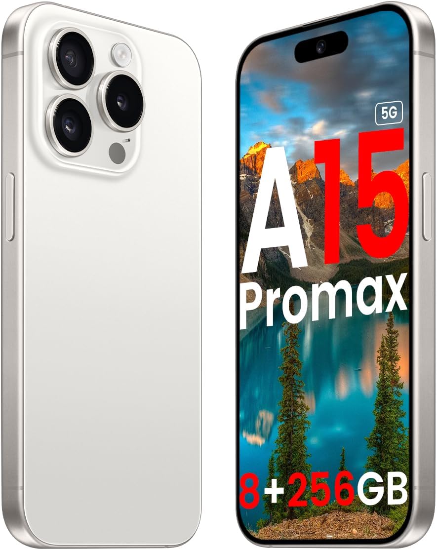 A15 Promax Unlocked 5G Cellphone 2024 Android 13 Phones with 6.8 FHD Screen Smartphones 48MP108MP 6800 mAh|Dual SIM|Face ID Snapdragon 8cen2 Android PhoneWhite