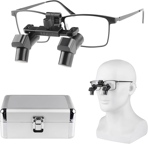3.5X Flip-up Ergo Medical Prism Loupes Ergonomic Ultra-Light Binocular Titanium Frame Magnifier with Aluminum Box (280-380 mm)