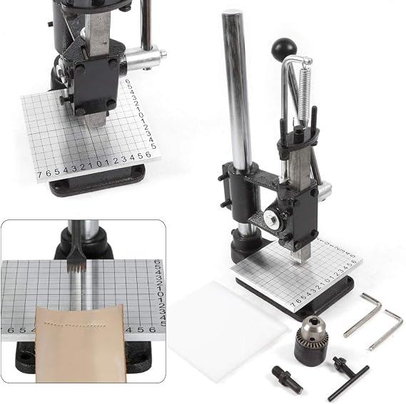 RustyVioum Leather Imprinting Machine, Hole Punching Press Manual Press Puncher DIY Cutting Stitching, Leather Stamp Punching Tool Imprinting Machine (Includes PP Plate + Aluminum Plate with Scale)