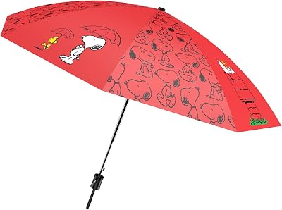 Peanuts Snoopy Travel Umbrella – Compact Folding Red Umbrella, 43″ 3.58 ft Canopy, Automatic Open, Easy to Close, Lightweight & Portable, Officially Licensed