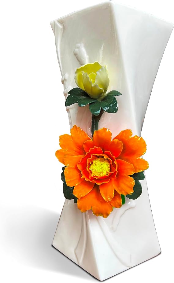 MTME Porcelain vase with Flowers, Memorabilia, Wedding Gifts, Aesthetic Sculpture Home decor (Orange)
