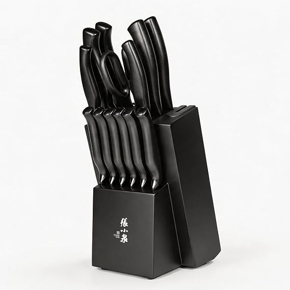 ZHANG XIAO QUAN 15Piece Black Kitchen Knife Set with Block