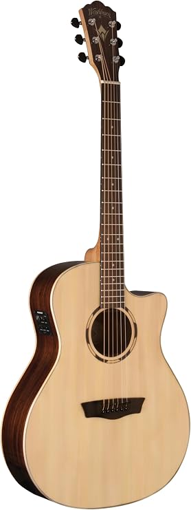 Washburn 6 String Acoustic-Electric Guitar, Natural (WLO20SCE-O) | Solid top construction; Orchestra cutaway; Fishman electronics