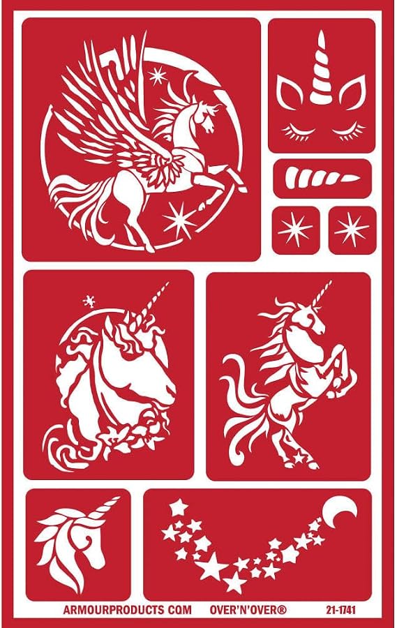 Over'N'Over Reusable Glass Etching Stencils Durable Self-Stick Designs for Glass, Mirrors, and Ceramics with Armour Etch Cream 5 x 8 Stencil Sheet - Fantasy