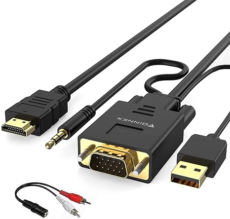 FOINNEX VGA to HDMI Cable with Audio, 1080P VGA to HDMI Adapter Cable VGA Computer/Laptop to HDMI Monitor/TV, VGA Male to HDMI Male Converter Cord for Desktop Laptop Projector to Monitor HDTV, 6FT