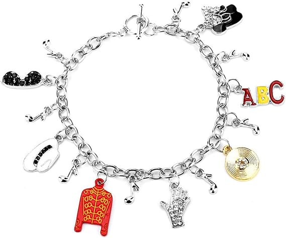 MJ Bracelet for Michael Fans Men, World Dance King Classic Jewelry Memorial Collection Bracelets, Fashion Michael Jackson Signature Element Pendant Inspired Alloy Charm Accessories