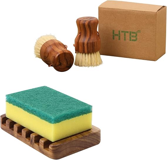 Teak Sponge Holder & Dish Scrub Brushes by HTB