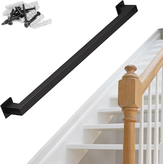 Modern Stairs Handrail - Complete Kit, 80cm/100cm/1.5m/2m/4m Staircase Banister Safety Hand Rail, Black Metal Wrought Iron Wall Mount Stair Railing for Indoor Outdoor(6.6 FT)
