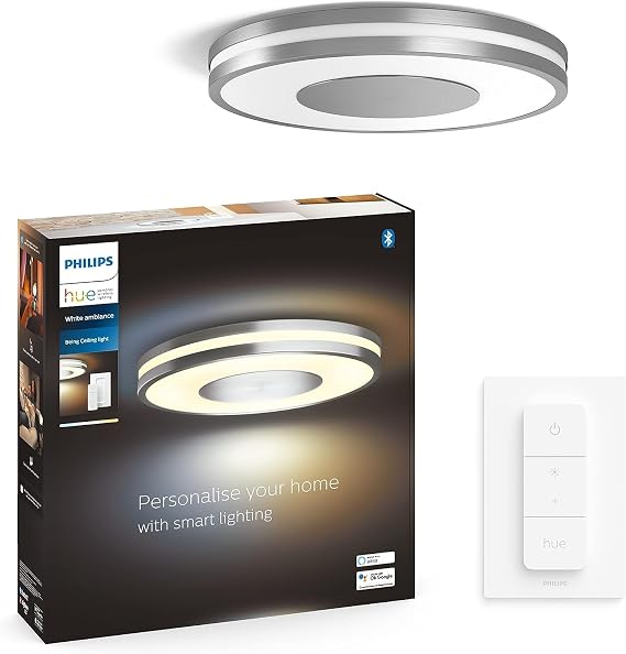 Philips Hue Being White Ambiance Smart Ceiling Light [Silver] with Dimmer Switch Included, with Bluetooth, Works with Alexa, Google Assistant and Apple Homekit [Energy Class F]