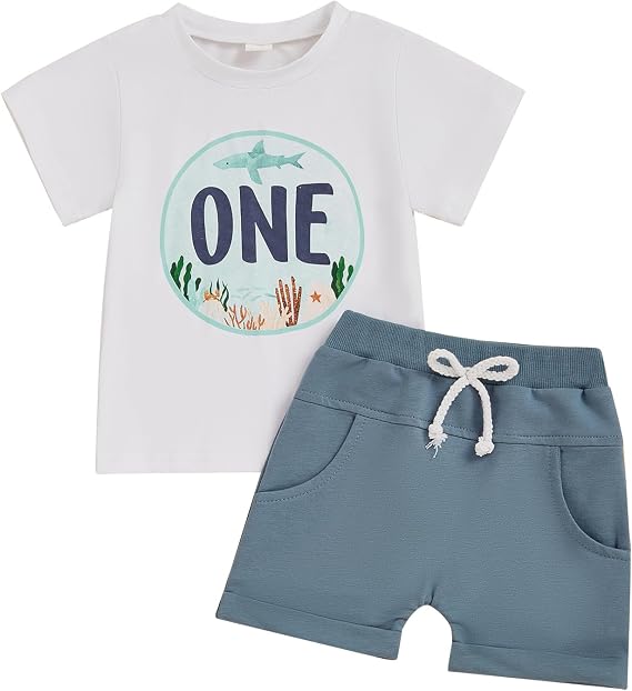 Infant Toddler Baby Boy First 2nd Birthday Outfit Short Sleeve Birthday Shirt Shorts Cake Smash Summer Outfit