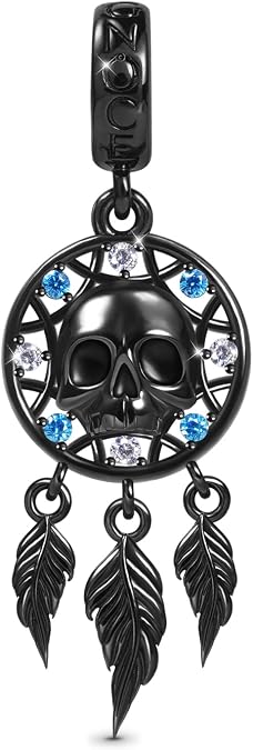 GNOCE Skull Charm Bead Silver Pendant Dangle Charms fit Bracelet/Necklace Jewelry Gift for Women Men