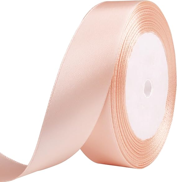25 Yard Satin Ribbon Roll, 1 Inch Fabric Ribbon for Craft Bows Rose Bouquet, Holiday Gift Wrapping, Party Decoration (Champagne Pink)