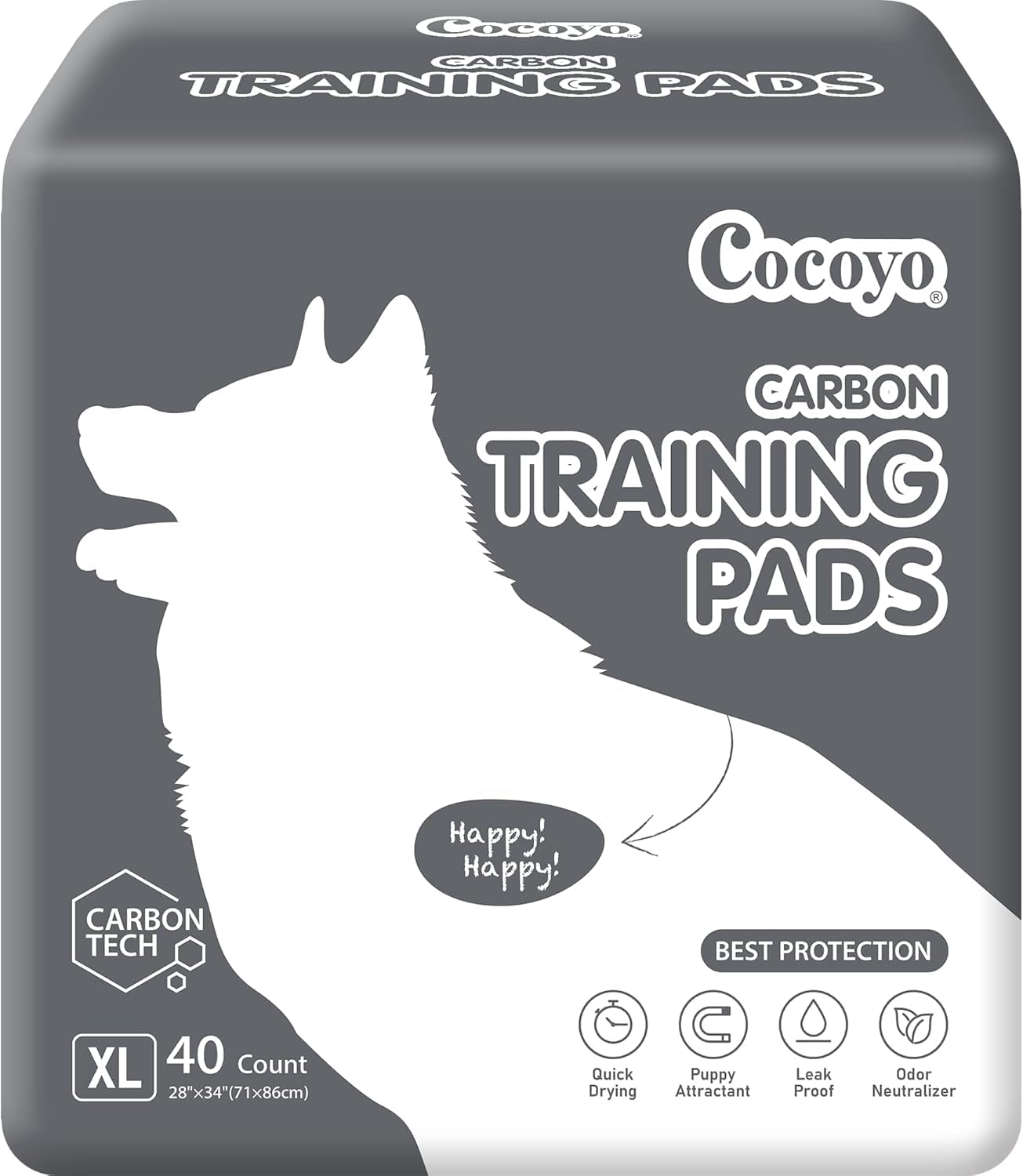COCOYO Dog Training Pads Large Size丨Activated Charcoal Block Urine Odor Puppy Pads丨Ultra Absorbent Leakproof Dog Pee Pads 40 Count, XL 34 x28