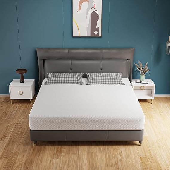 PayLessHere | 10 Inch Queen Mattress | White | Green Tea Gel Memory Foam