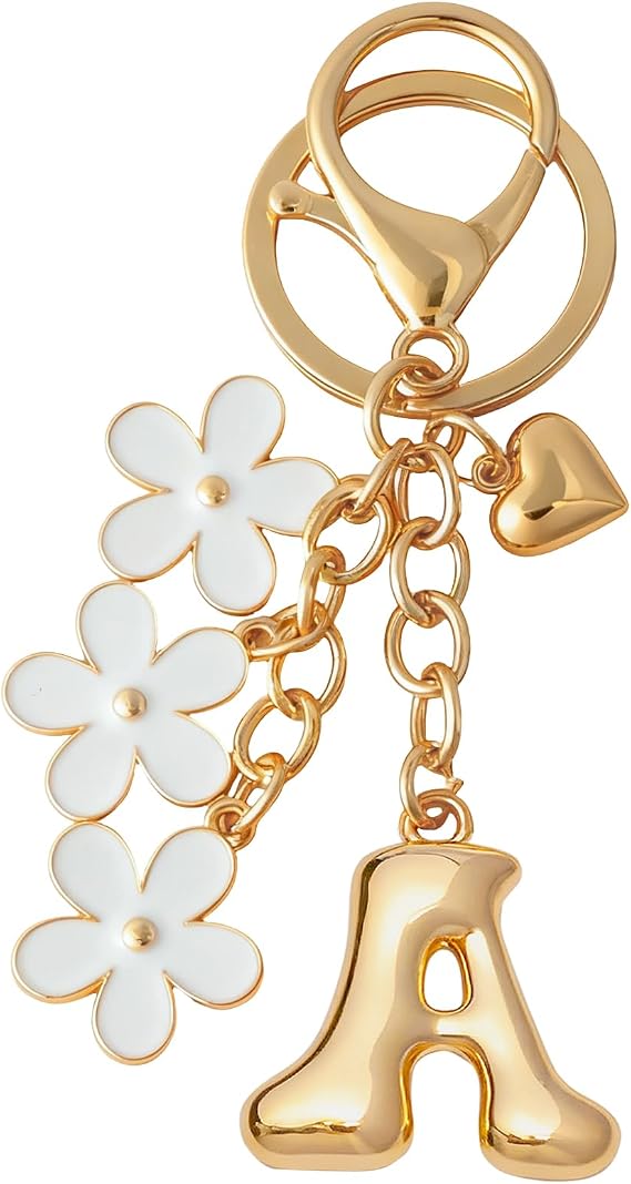 Snycler Gold Bubble Initial Bag Charms for Women,A-Z Letter Keychain