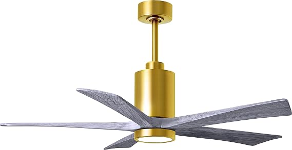 Matthews Fan Company PA5-BRBR-BW-52 Patricia Damp Rated 52" Ceiling Fan with Light and Remote & Wall Control, Silent DC Motor, 5 Solid Wood Blades, Brushed Brass with Barn Wood Tone