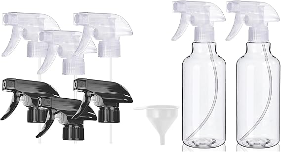 Plastic Spray Bottles, 2-Pack, 16.9 Oz and 6 Pack Spray Bottle Nozzle Replacement