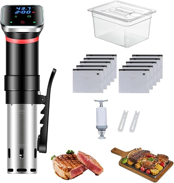 Sous Vide Machine, 1100W Sous Vide Kit with Extractor Pump, Sealed Bag, Clip, LED Stainless Steel Precision Cooker Immersion Circulator, Sous Vide Stick for Party, Christmas