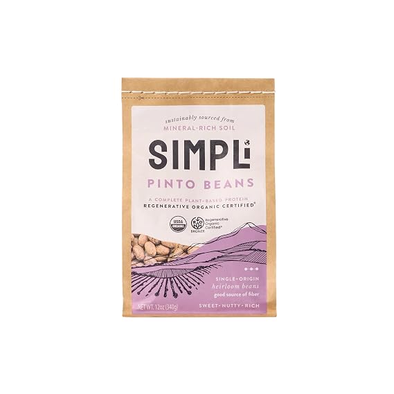 SIMPLi Regenerative Organic Certified Pinto Beans, 12 OZ (1-Pack)