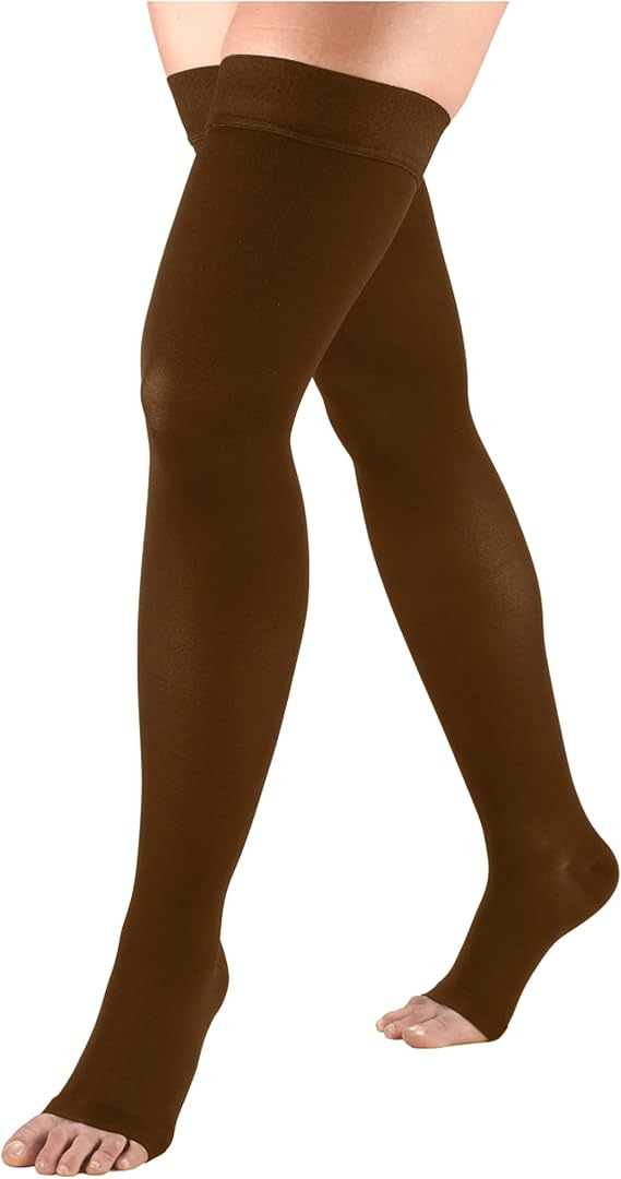 Truform 20-30 mmHg Compression Stockings for Men and Women, Thigh High Length, Dot-Top, Open Toe