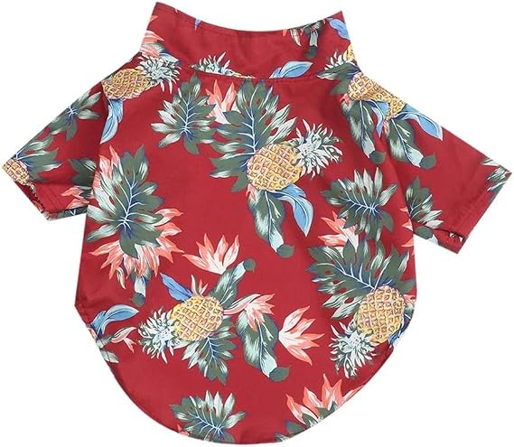 DOPI 1Pcs Pet Shirts Hawaiian Pet Dog Polo T-Shirts Hawaiian Pet Clothes Beach Coconut Tree Print Pet Summer Shirt (5XL,Red)