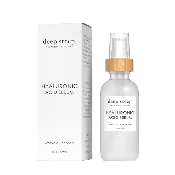 Deep Steep Hyaluronic Acid Face Serum, 1 oz Hydrating Serum with Vitamin C, Argan Oil, Aloe Vera, Glycerin & Apricot Oil Vegan, Clean Beauty Skincare, Smooth & Glowing Skin