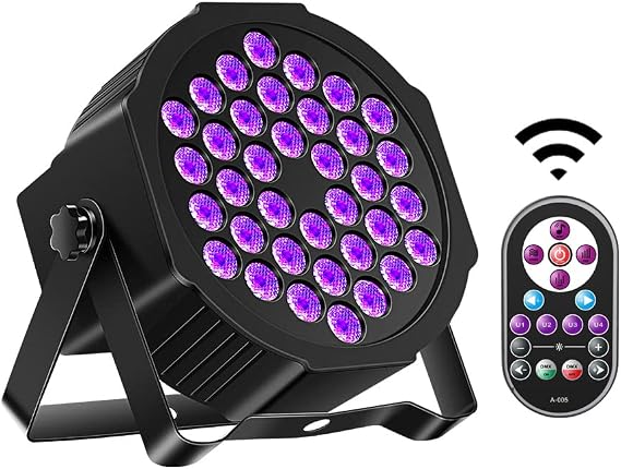 36LED Black Lights, U`King 72W UV Stage Lights Blacklight with Glow in The Dark Party Supplies by DMX Remote Control for Halloween Stage Lighting (1 Pack)