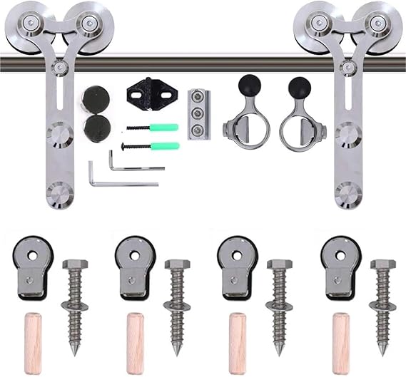 Rolling Library Ladder Kit 6/6.6FT Stainless Steel Sliding Barn Door Hardware Kit Closet Track for Single Wood, Heavy Duty and Easy to Instal(6FT(183CM))
