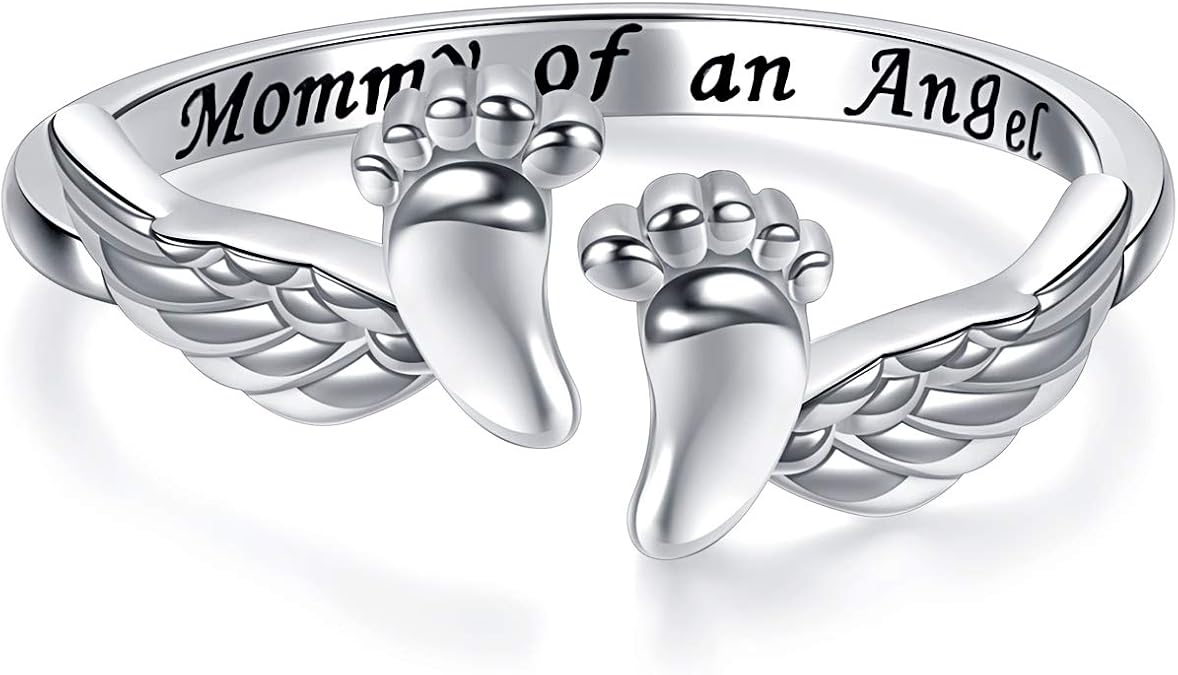 Miscarriage Ring Loss of Pregnancy 925 Sterling Silver Mommy of an Angel Ring Memorial Jewelry Sympathy Gift for Women Mom
