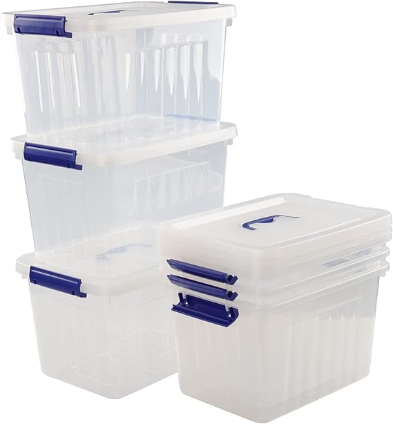 6-pack 10 Liter Plastic Storage Boxes, Clear Box Container with Lid