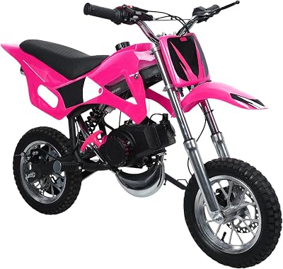 50cc Dirt Bike for Kids, 2-Stroke Gas Powered Mini Bike with Front & Rear Disc Brakes, 330 LBS Capacity & Knobby Tires, 25MPH Off-Road Dirtbike for Beginner Youth Riders Pink
