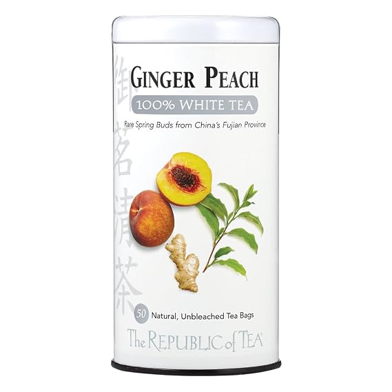 The Republic of Tea Ginger Peach 100% White Tea, Low Caffeine, 50 Count