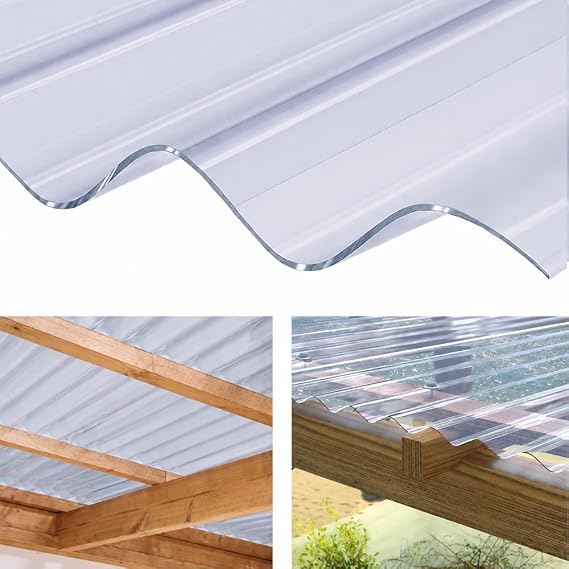 Clear Plastic Corrugated Roofing Sheets 0.8mm Thick – 2.5ft Wide x 8ft Long Transparent UV-Resistant Roof Panels for Shed, Greenhouse & Carport